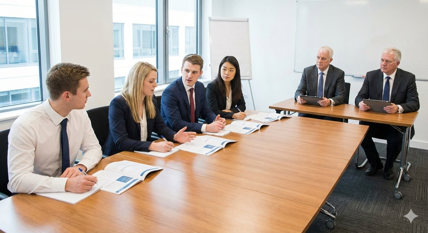 Candidates collaborating during an assessment centre